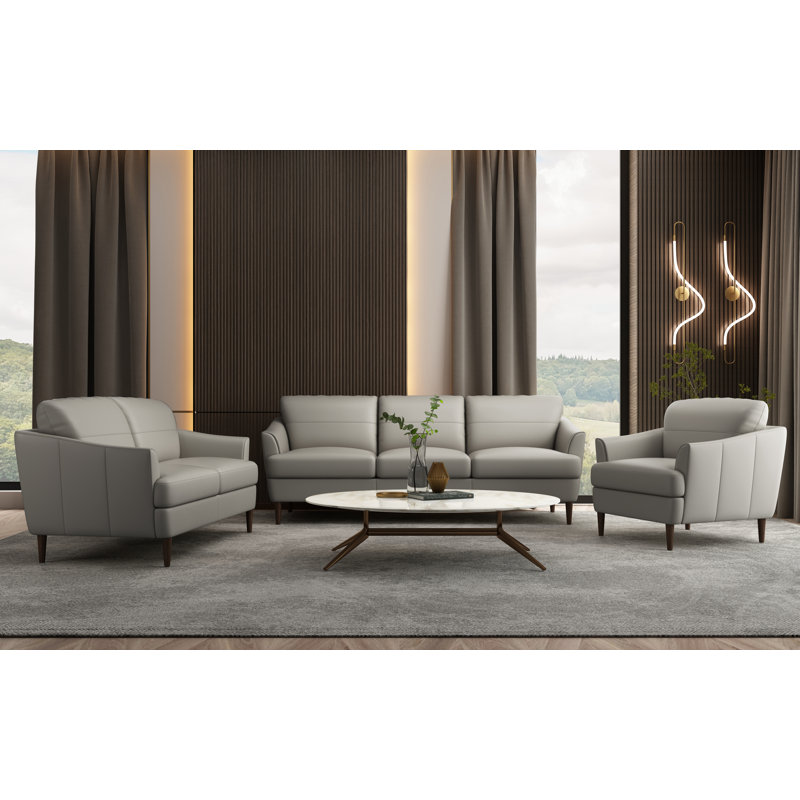 Causeuse encastrée en cuir véritable Bova, Cuir véritable gris perle