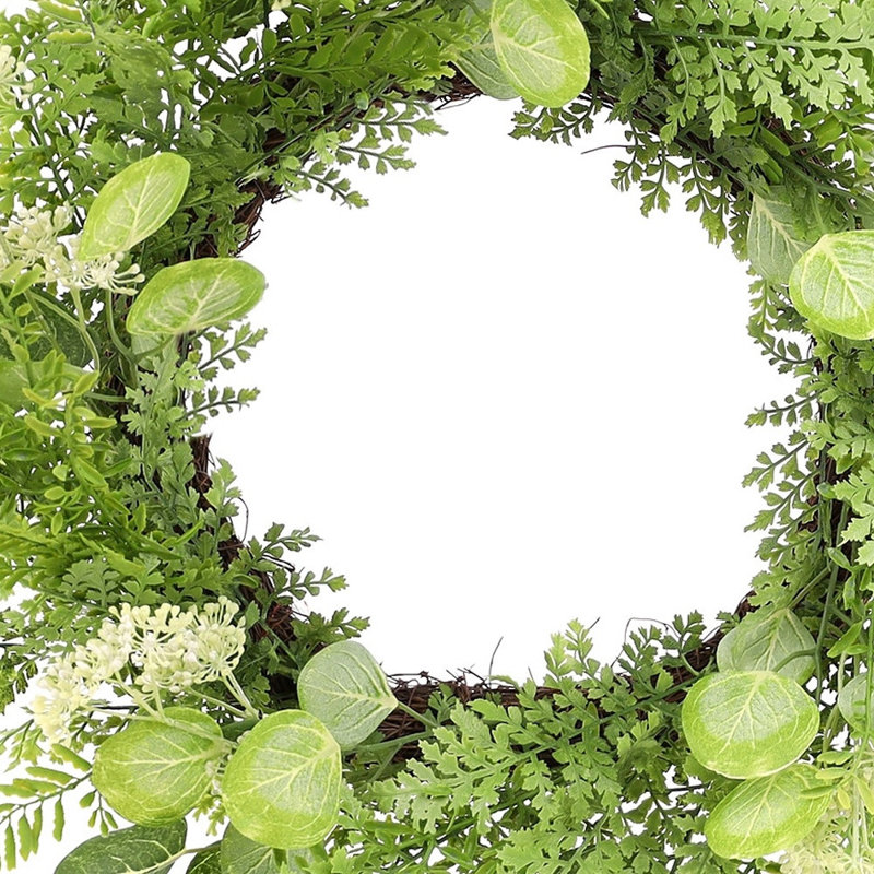 28" Green And White Fern Artificial Wreath