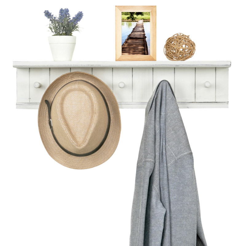 Wood Wall Towel Rack, Vintage White