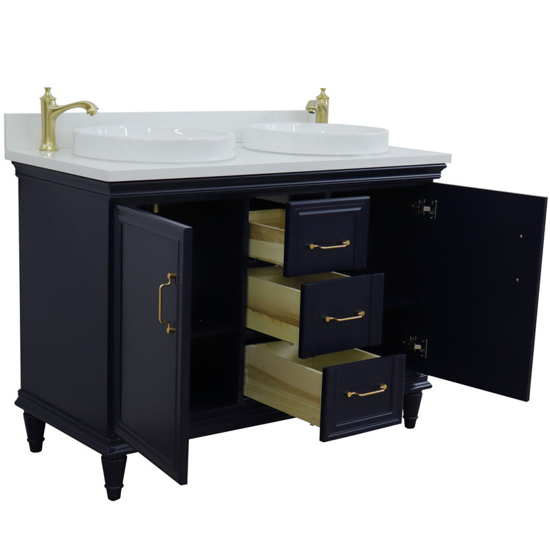Riaan 49 " W Freestanding Standard Free Standing Single Double Vanity Bathroom Vanity With Top, Gray Granite, Blue