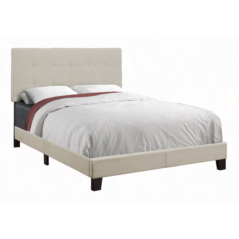 Lit, chambre à coucher, tapissier, pieds en bois, transitionnel, Beige, Lit double