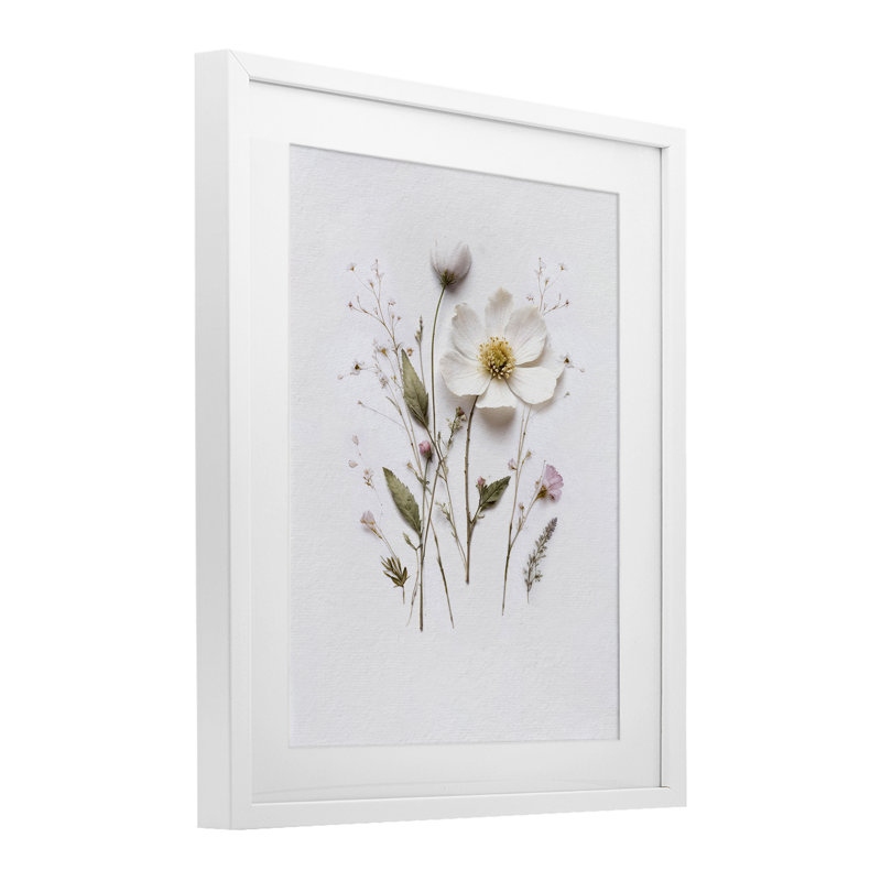 Délicat brin de fleurs pressées, impression encadrée sous verre, design avec lettres et doublure, H 16 po x l 13 po
