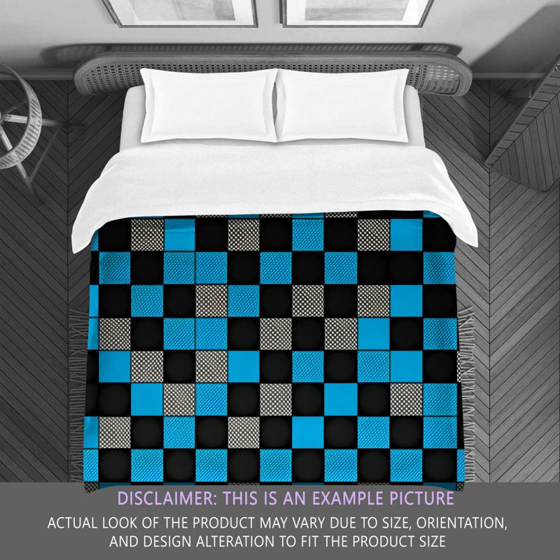 Polyester Comforter, Twin Extra Long Comforter, Black/Blue Checkered