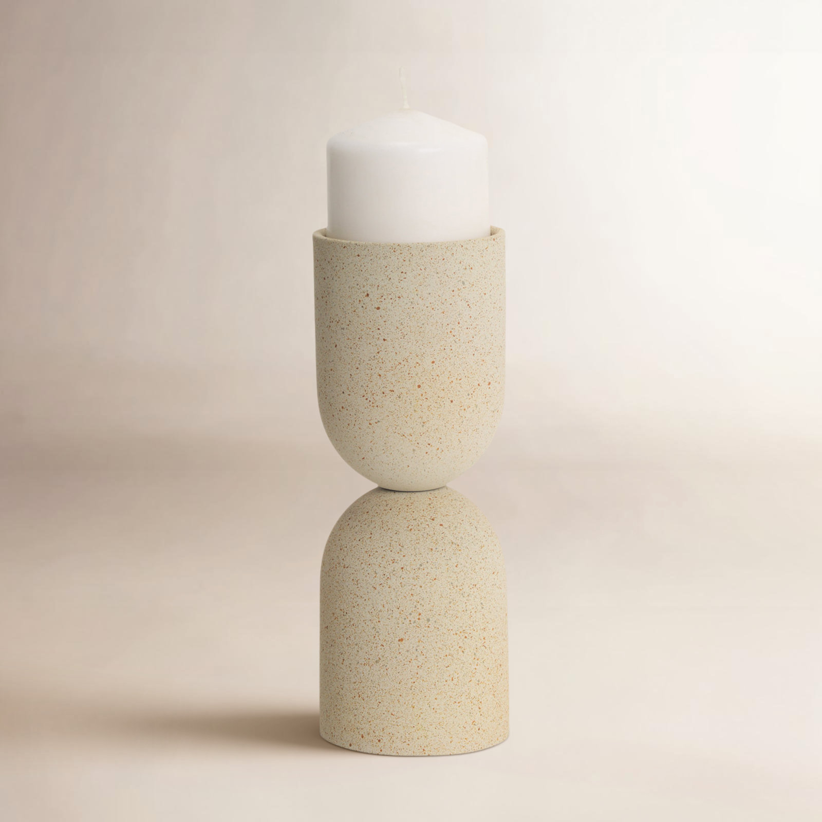 Medium Beige Textured Metal Pillar Candle Holder Candle Holder, 9.25" H x 3.5" W x 3.5" D
