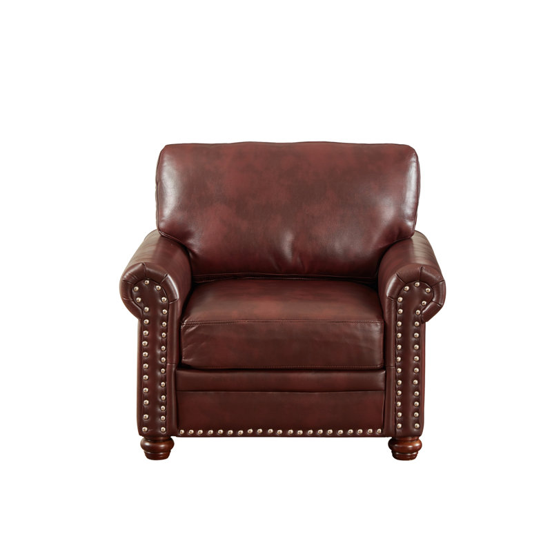 Modern Sofa Living Room Sofa Single Seat Chair With Wood Leg Burgundy Faux Leather, Burgundy