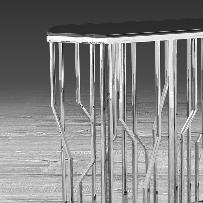 Glass Top Console Table, 31.5" H x 67" W x 17" D, Silver