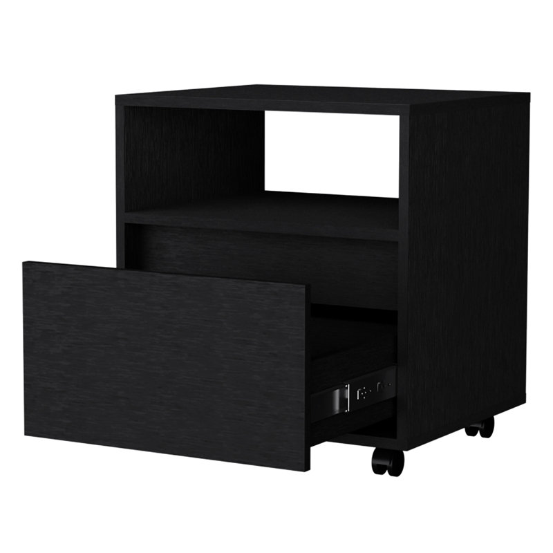 Table de chevet noire élégante avec 1 tiroir et une option de mobilité pour la chambre à coucher 1 po, Noir