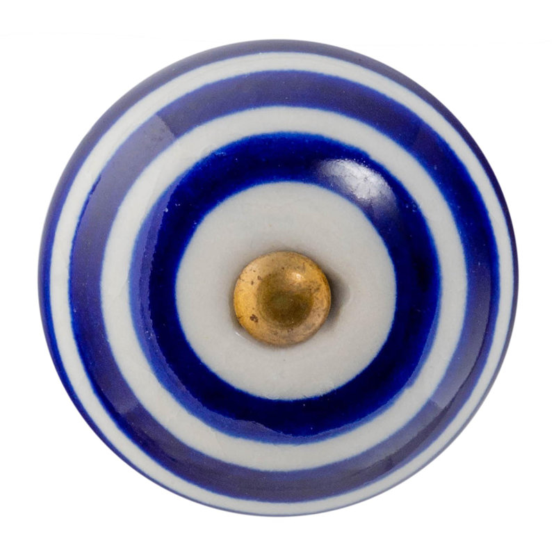 Nicola Spring - Round Ceramic Cabinet Knob,  White/Navy