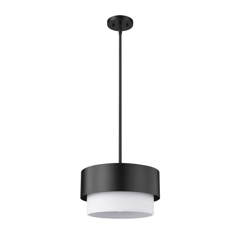 Luminaire suspendu tambour 1 lumière Azurnea, Noir mat, H 88,25 po x l 12 po x P 12 po
