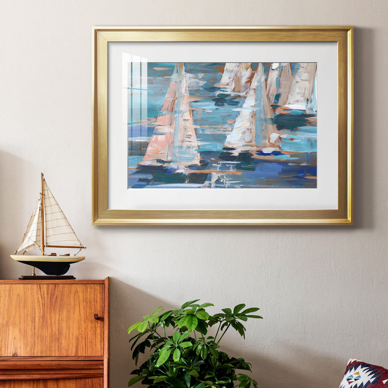Pop Regatta I, Papier encadré doré à coins fermés, H 30,5 po x l 42,5 po x P 1 po, Blanc
