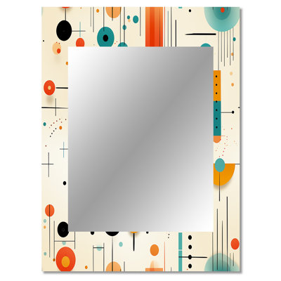 Blue Retro Geometric Spheres Melody - vintage  Large Mirror, Vintage Unique Wall Mirror Decor, Printed Metal Art