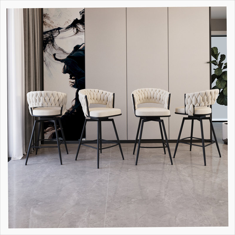 Tabourets de bar rembourrés Celie, 4, Noir, Blanc 1