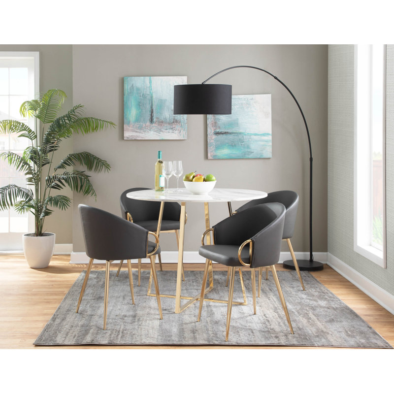 Josie 19.25'' H Faux Leather Upholstered Armchair, Gray, Gold