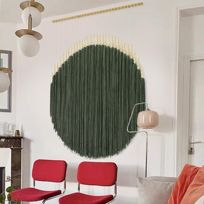 Large Macrame Wall Hanging Green Boho Decor Macrame Beads Yarn Fiber Art Beaded Tassel Home Decor For Bedroom Living Room 39" W X 55" L