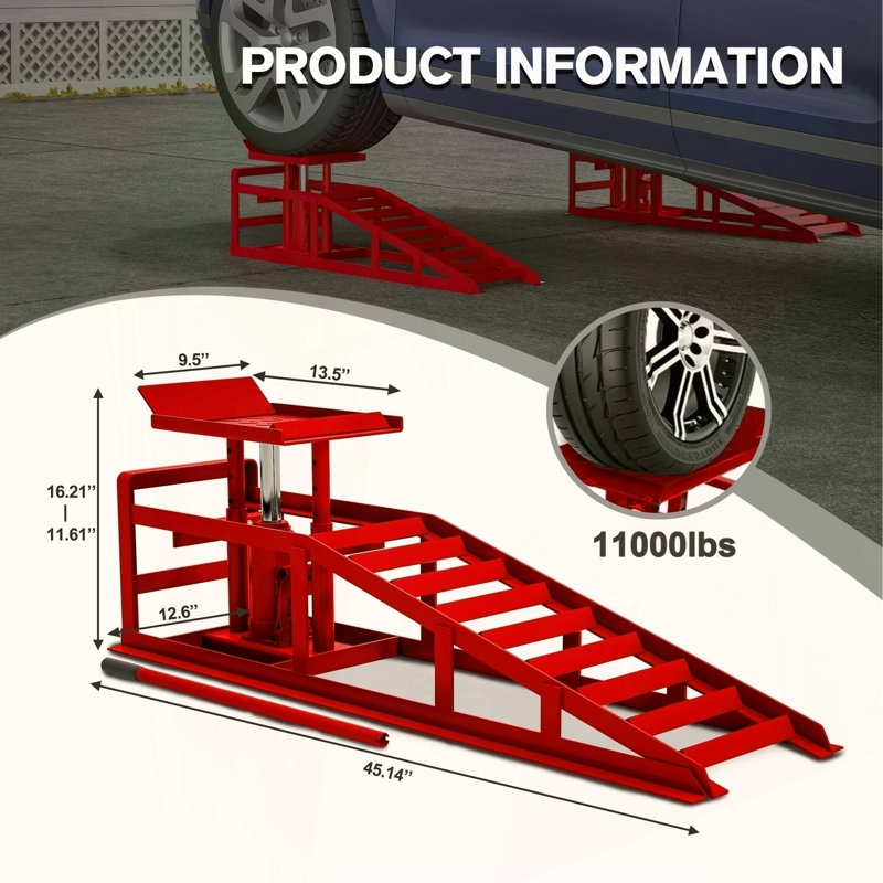 2 Pack Hydraulic Car Ramps 5T 11000Lbs Low Profile Car Lift Service Ramps Truck Trailer Garage,Height Hydraulic Vehicle Ramps (Red)