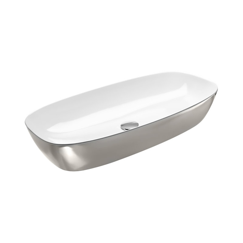 Gold And Silver 31.5'' L Bathroom Sink, White/Silver