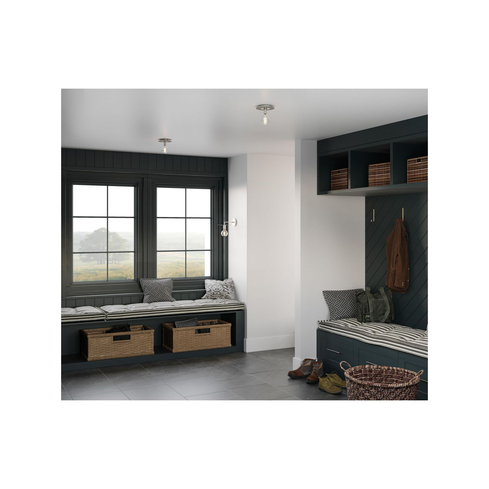 Single Light Semi Flush Mount, Brushed Nickel