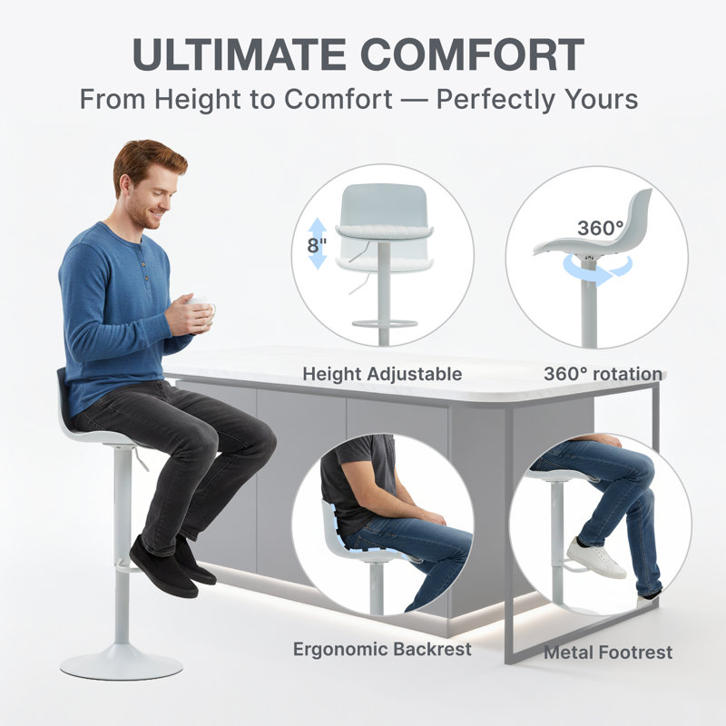 Modern Adjustable Swivel Bar Stools, Pu Leather Counter Barstool With Low Back, Kitchen Island Chairs With Large Base(Set Of 2)