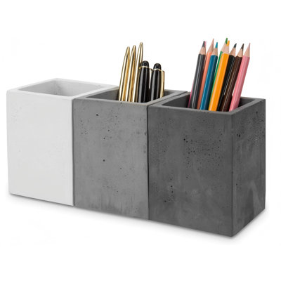 Porte-stylo pour porte-crayons pour bureau, porte-plume pour bureau, coupe-crayons de bureau en béton, ton, lot de 3