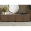 Mid-Century moderne, buffet, brun, cuisine, armoire de rangement en bois, conception à bords arrondis, finition chêne, buffet brun moderne à assemblage rapide, salon avec portes arquées et simple