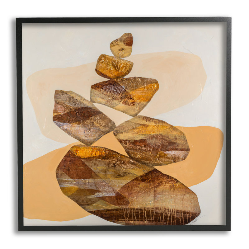 "Modern Modern Natural Stacked Zen Rocks" par Ruth Fromstein - cadre flottant, impression sur bois