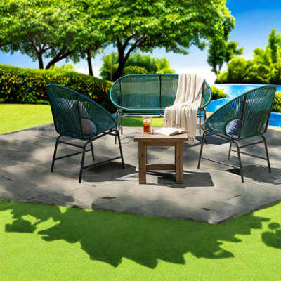 Canapés de patio peu encombrants, ensemble moderne en métal et rotin PE pour petite maison