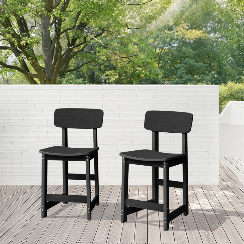 Tabouret de bar extérieur empilable en plastique (ensemble de 2), Noir