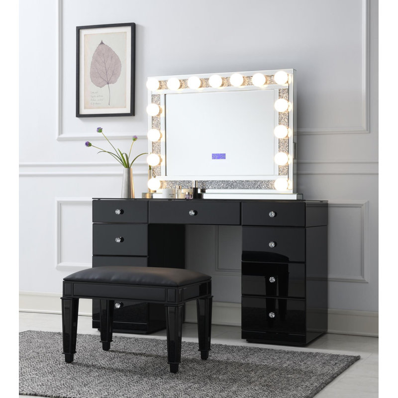 Tabouret de coiffeuse en bois noir