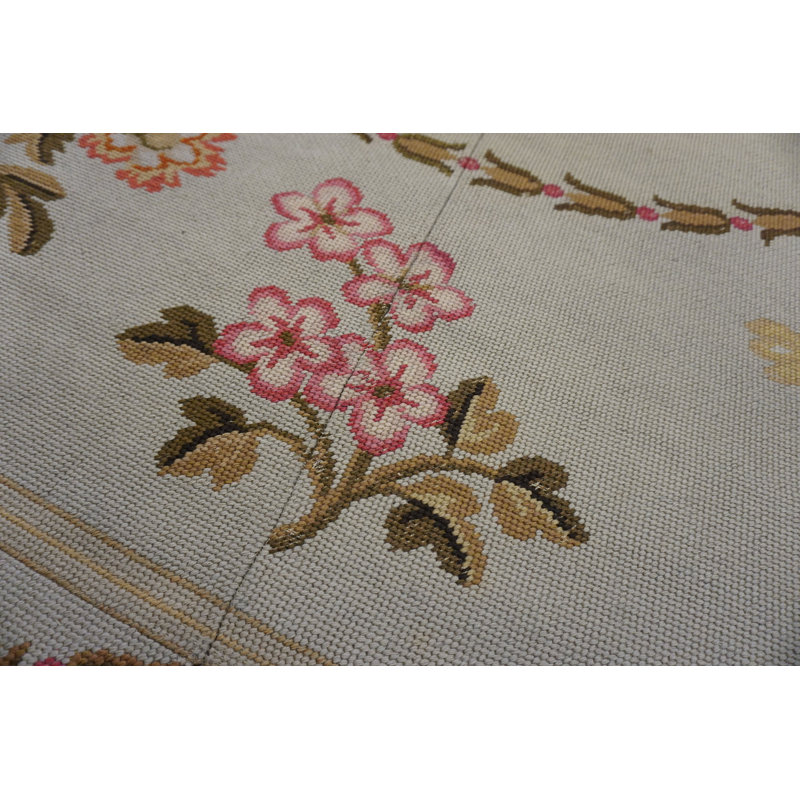 Antique Large Floral Medallion Flat Weave Rug