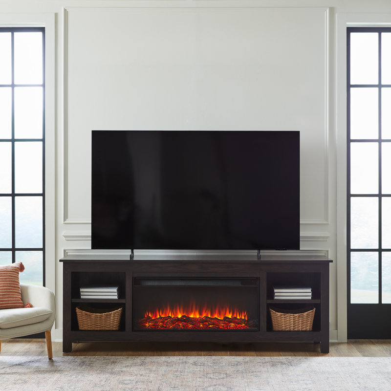 Charley 84" Electric Fireplace TV Stand, Dark Oak