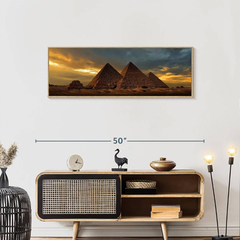 Coucher de soleil sur les pyramides de Gizeh, Floating Frame Natural Wood, 43 po x 15 po