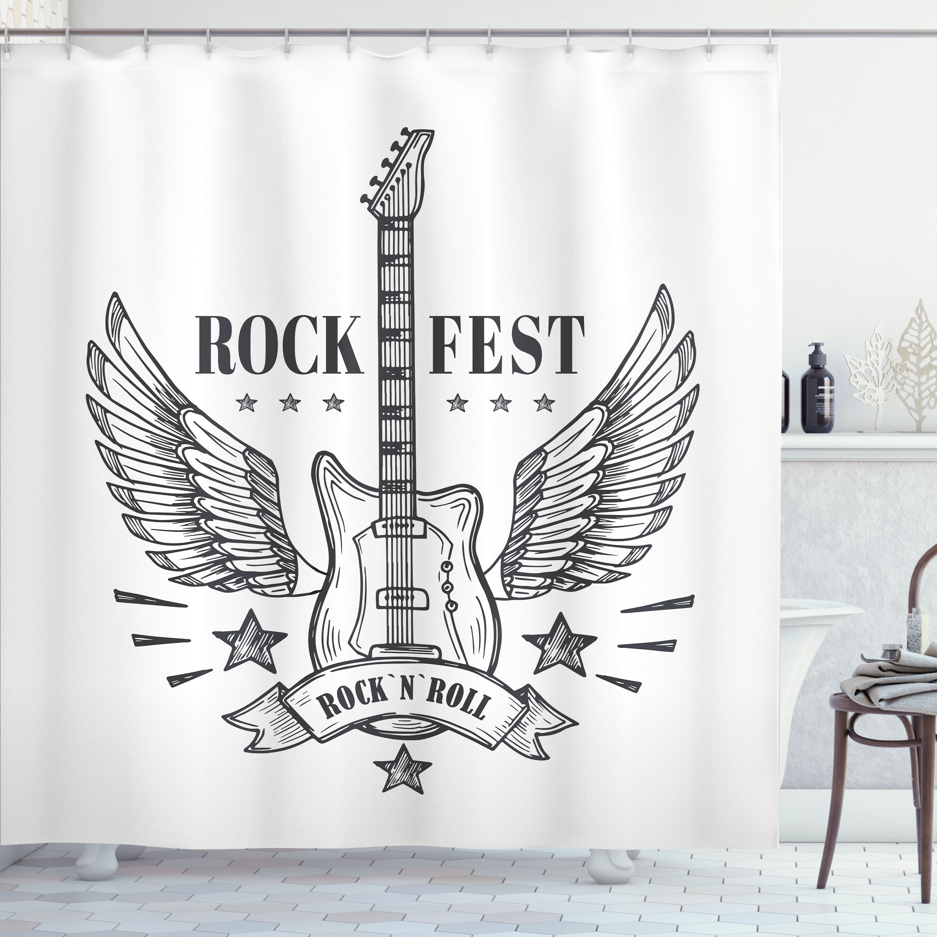 George Oliver Rock and Roll Shower Curtain Rock Festival Design