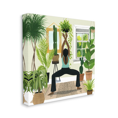 «Femelle Yoga Stand Cactus Plant Interior» par Grace Popp - impression d'art graphique