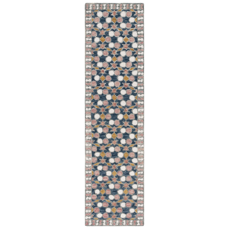 Tapis gris / rose en laine / coton touffeté à la main Blazier, Tapis de couloir 2 pi 3 po x 9 pi
