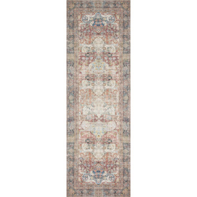 Oriental Terracotta/Blue/Ivory Area Rug