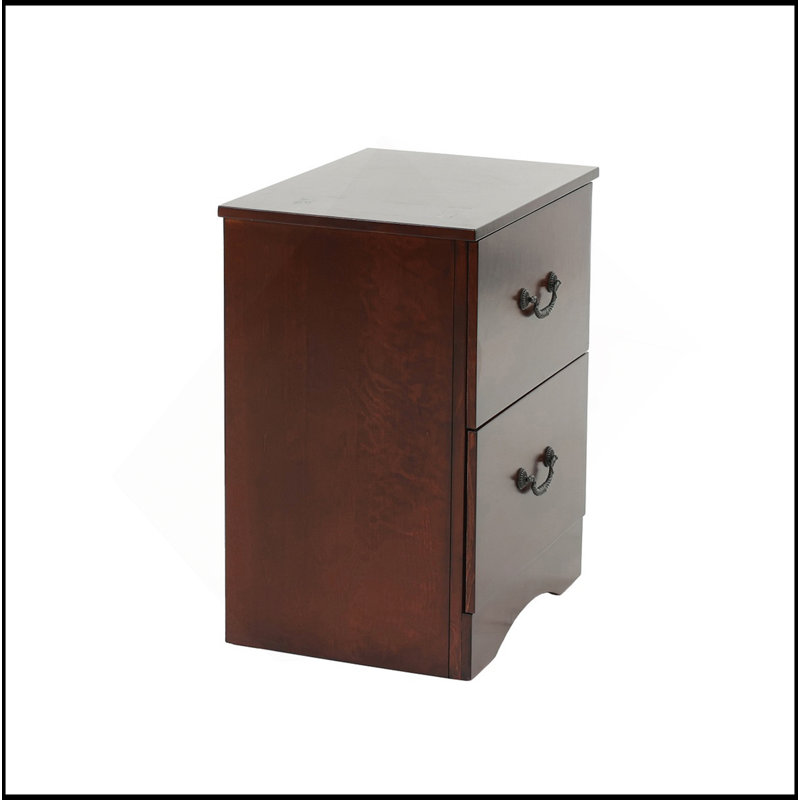 2 Drawers Pine Wood Nightstand, Cherry