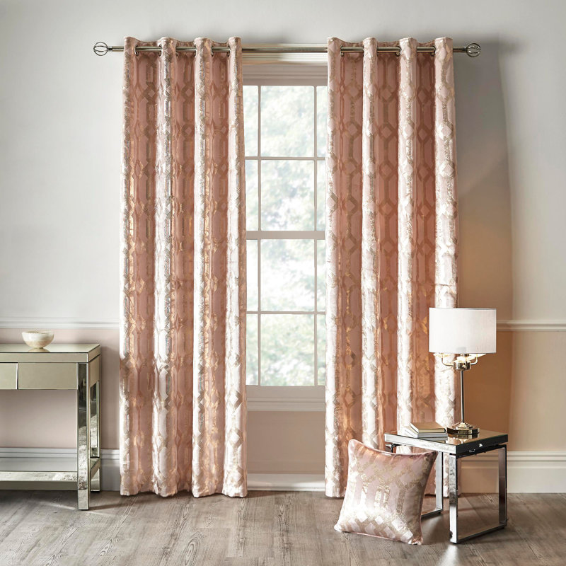 Agamjit Semi Sheer Curtain Pair, Width 117 x Drop 137 cm, Blush