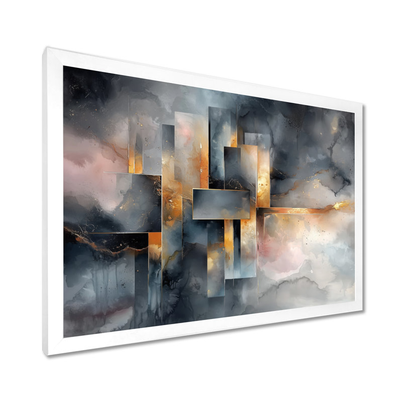 Burnley Geometric Ink Pulse I - Constructivism, art mural, Cadre simple, H 12 po x l 20 po, Blanc