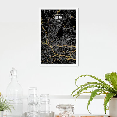 Impression sur carte de la ville de Canton (chinois traditionnel)