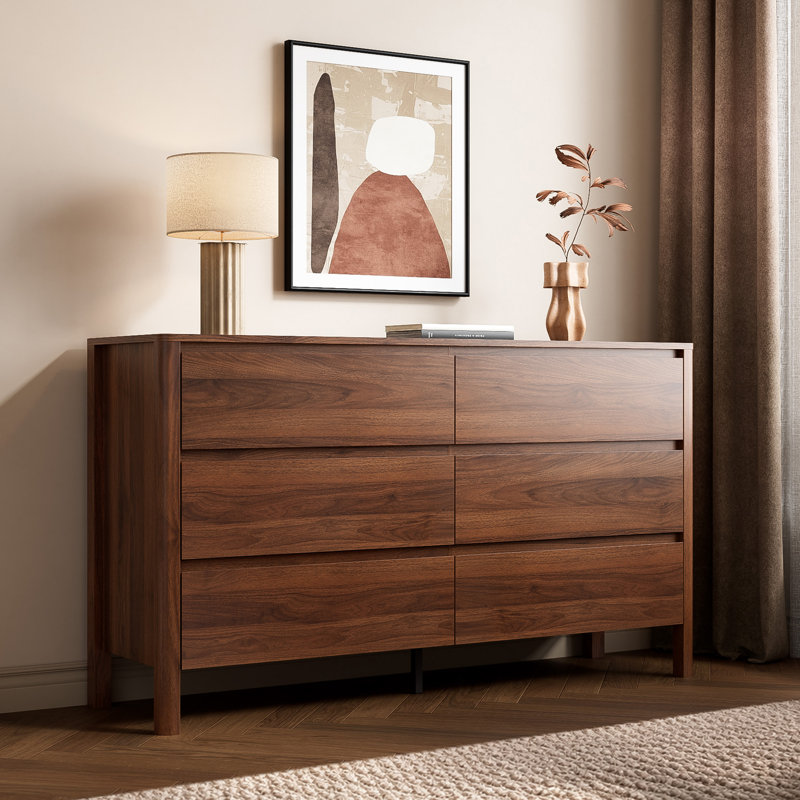 Commode 6 tiroirs 55,1 po, Brun