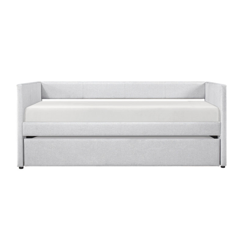 1pc Daybed with Trundle Gray Fabric Upholstery Wooden Frame Modern Home Furniture, Gray