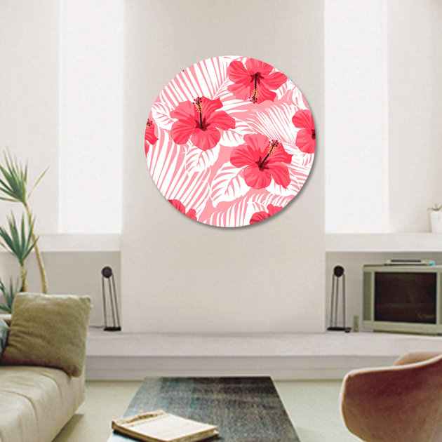 Pink Tropics Print, Round  24" H x 24" W x 2.5" D