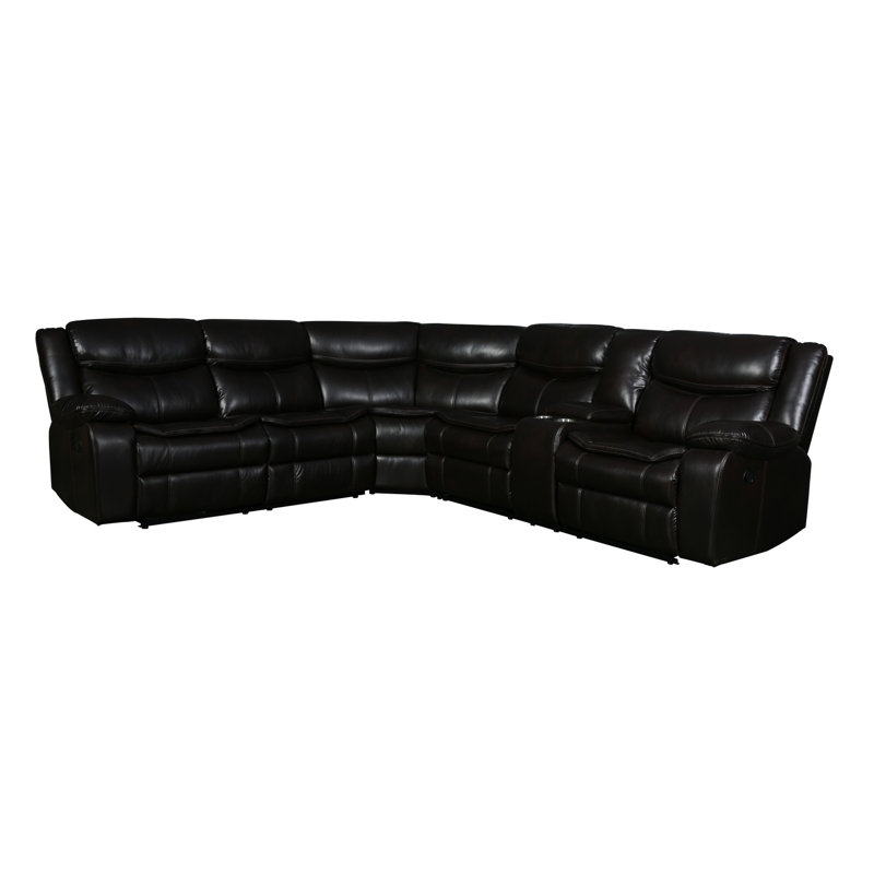 Athlone Faux Leather Reclining L-Shaped Sectional Symmetrical, Brown Faux Leather