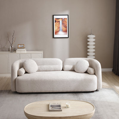 Luxury Modern Couch For Living Room, Beige Boucle Fleece Upholstered Comfy Couch For Apartment Home Office, 3 Seater, Light Beige