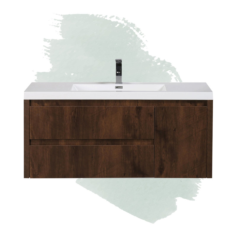 Ayeasha 47.125'' Single Bathroom Vanity with Plastic Top, Rosewood