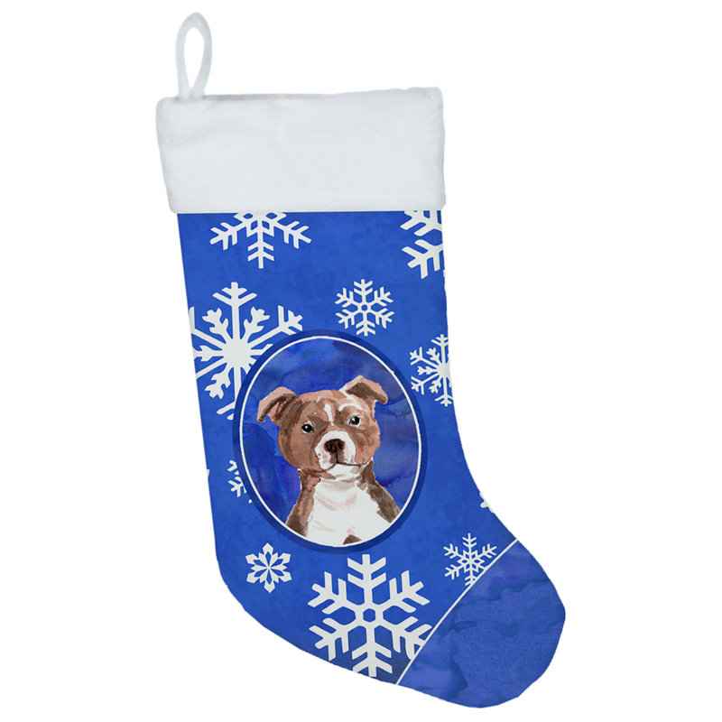 Chaussette de noël winter flocons de noël, Staffordshire bull terrier brun