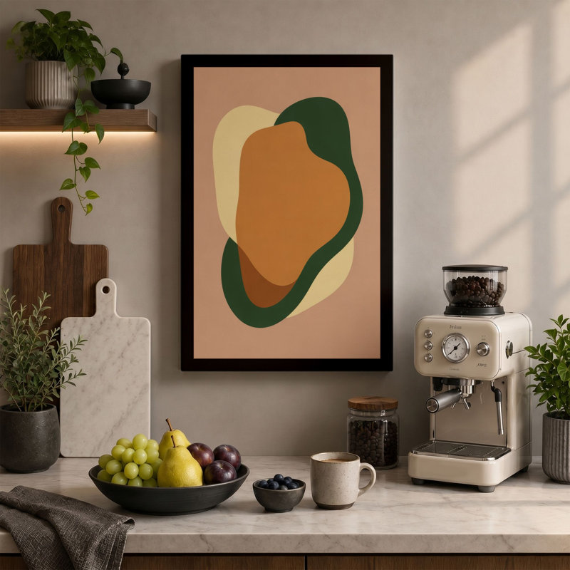 Organic Forms in Terracotta Minimalist 1 Piece Wrapped Canvas Wall Art, 30x20 - 76.2 x 50.8 cm, Cream Border