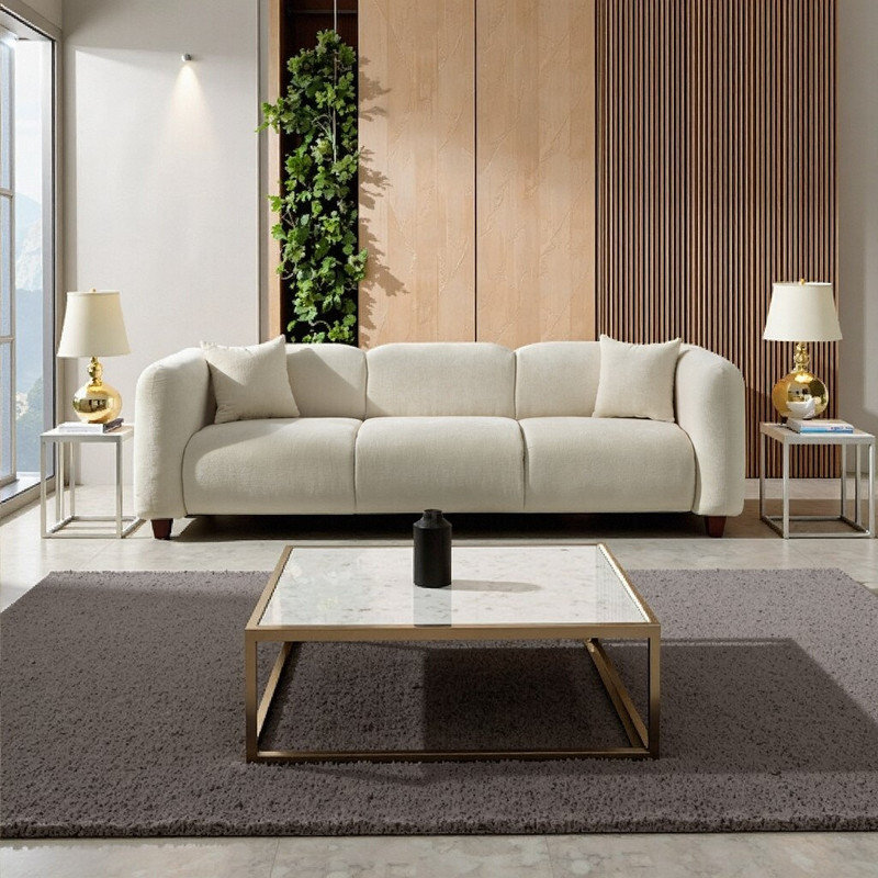 Canapé surdimensionné à 3 places avec support de coussin à ressorts, Beige