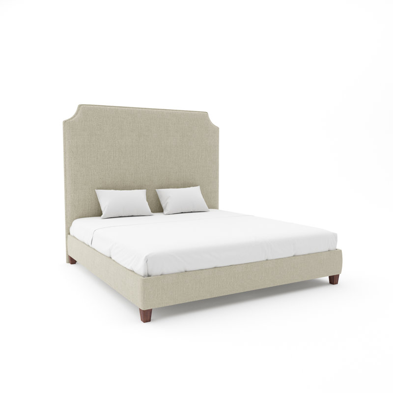 Caldwell Custom Upholstered Bed with 9" Rails, Queen, Maestro Ultra Performance Latte, Weathered