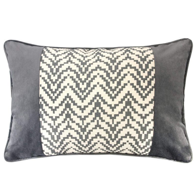 Deyanna Chevron Microsuede Outdoor Throw Pillow, Gray